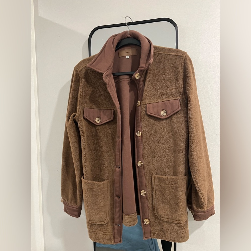BLANKNYC Womens Shacket Size XS Taupe Shirt Jacket Pockets Warm Style